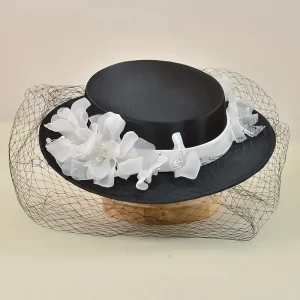 French Style Veil Wedding Hat Elegant Black White Fascinator Hats Vintage Tea Party Kentucky Pillbox Hat For Women Cocktail Derby Hats