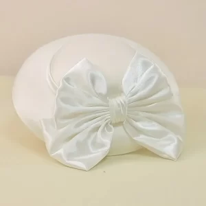 Satin Bowknot Decor Fascinator Hats White French Style Elegant Derby Hats Vintage Tea Party Kentucky Pillbox Hat For Women